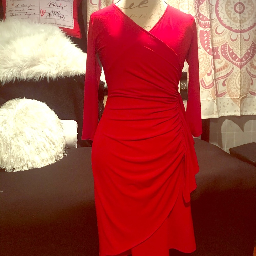 NY&CO red wrap dress, 3qrter sleeves. Brand new!